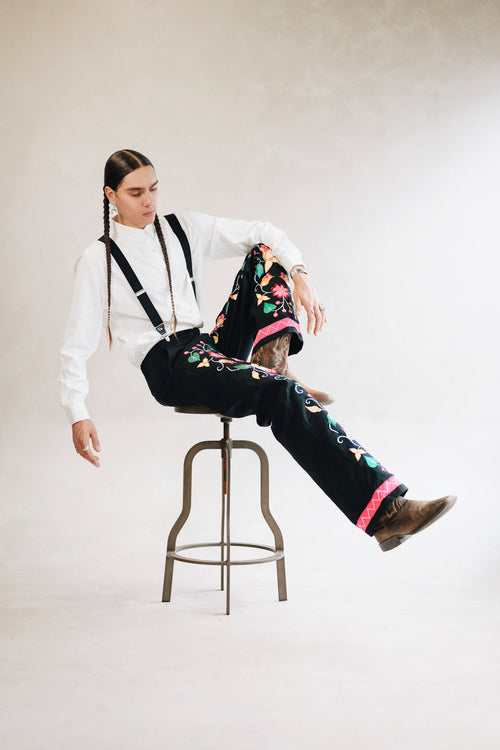 Midnight Rose Embroidered Pants