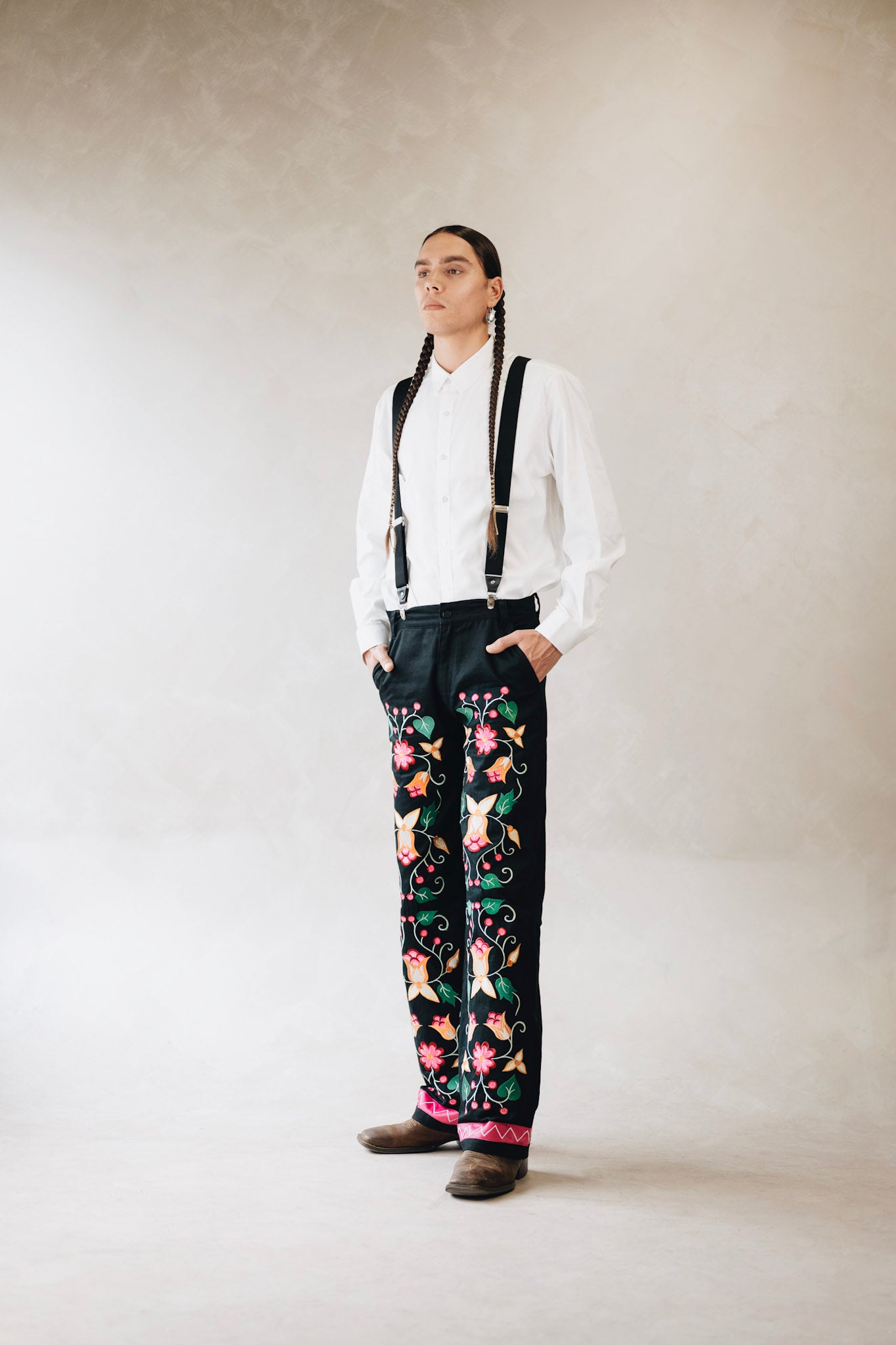 Midnight Rose Embroidered Pants