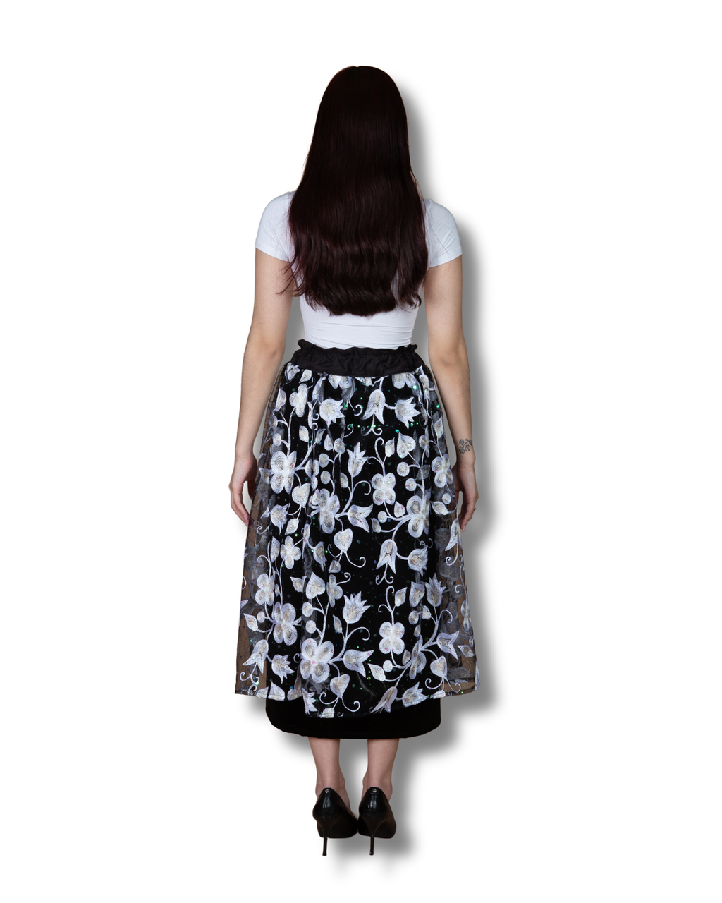 White Rose Lace Midi Skirt