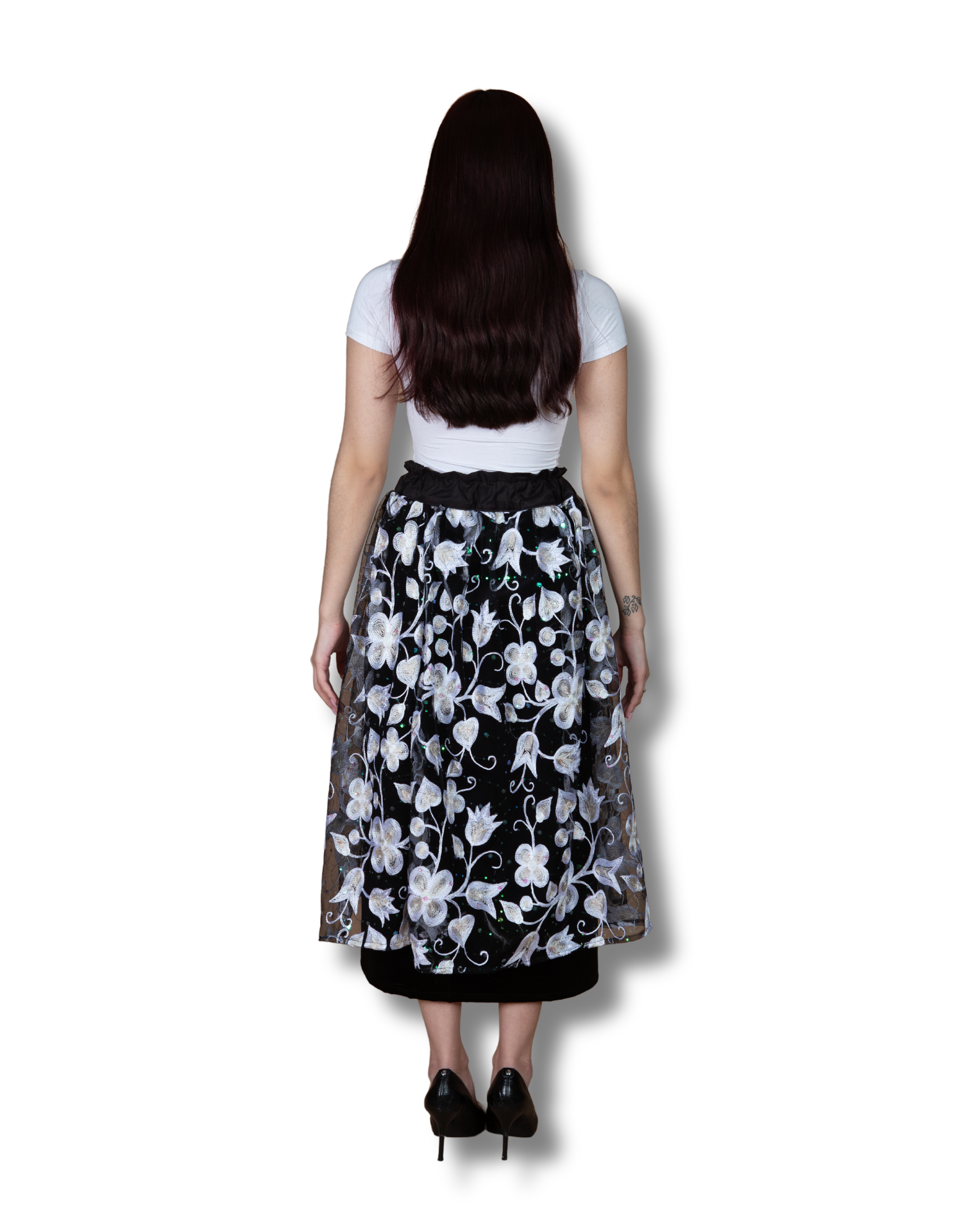 White Rose Lace Midi Skirt