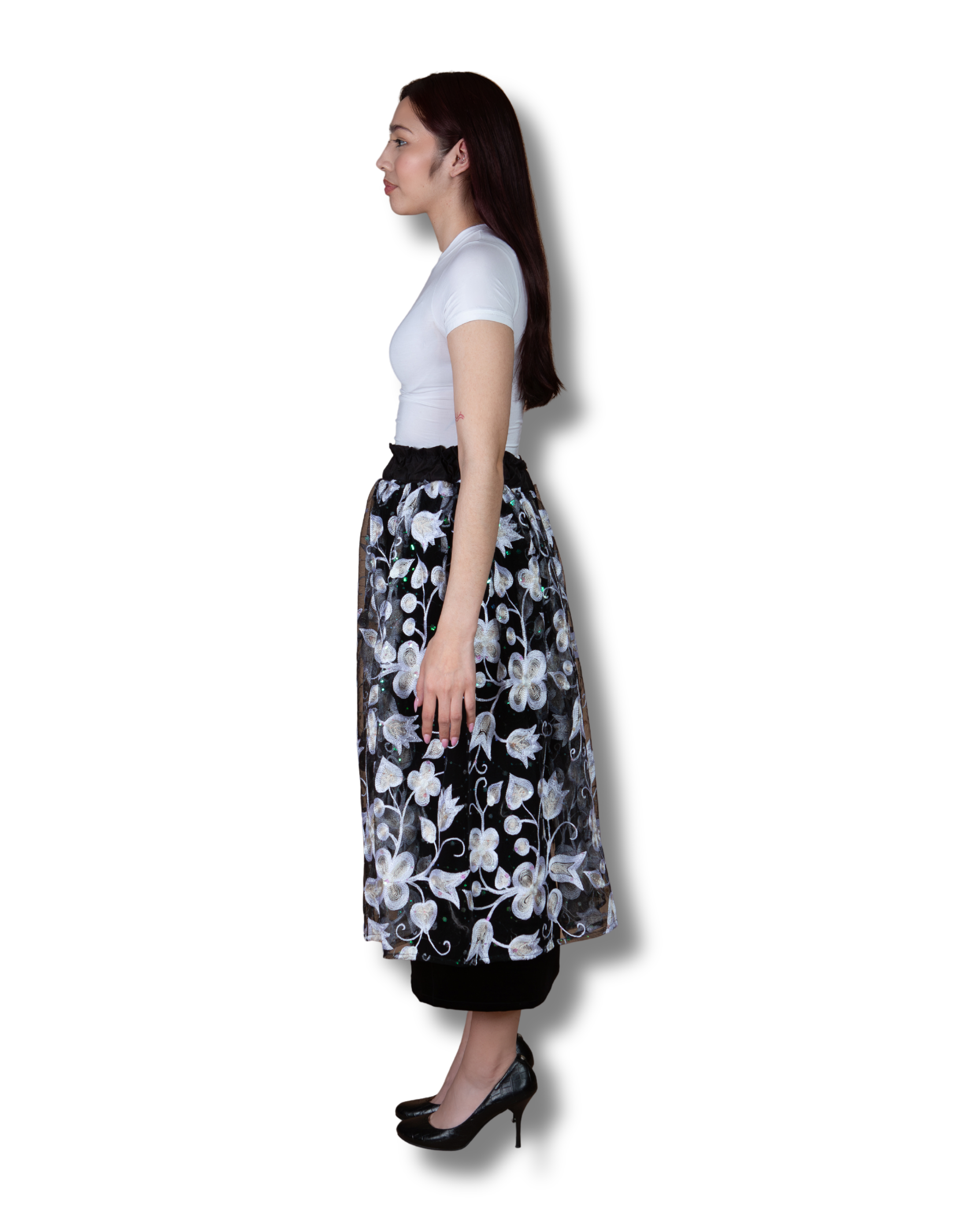 White Rose Lace Midi Skirt