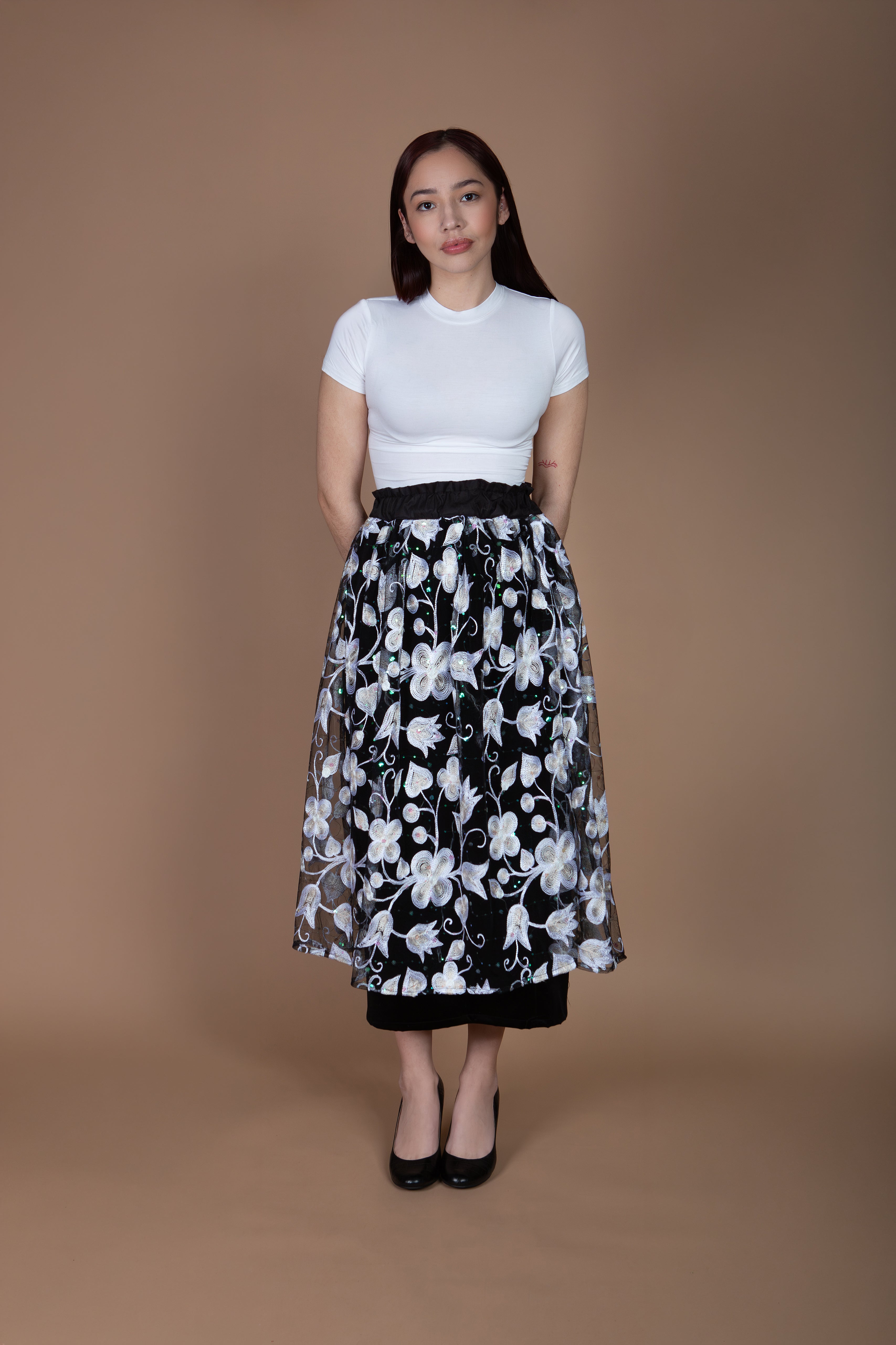 White Rose Lace Midi Skirt