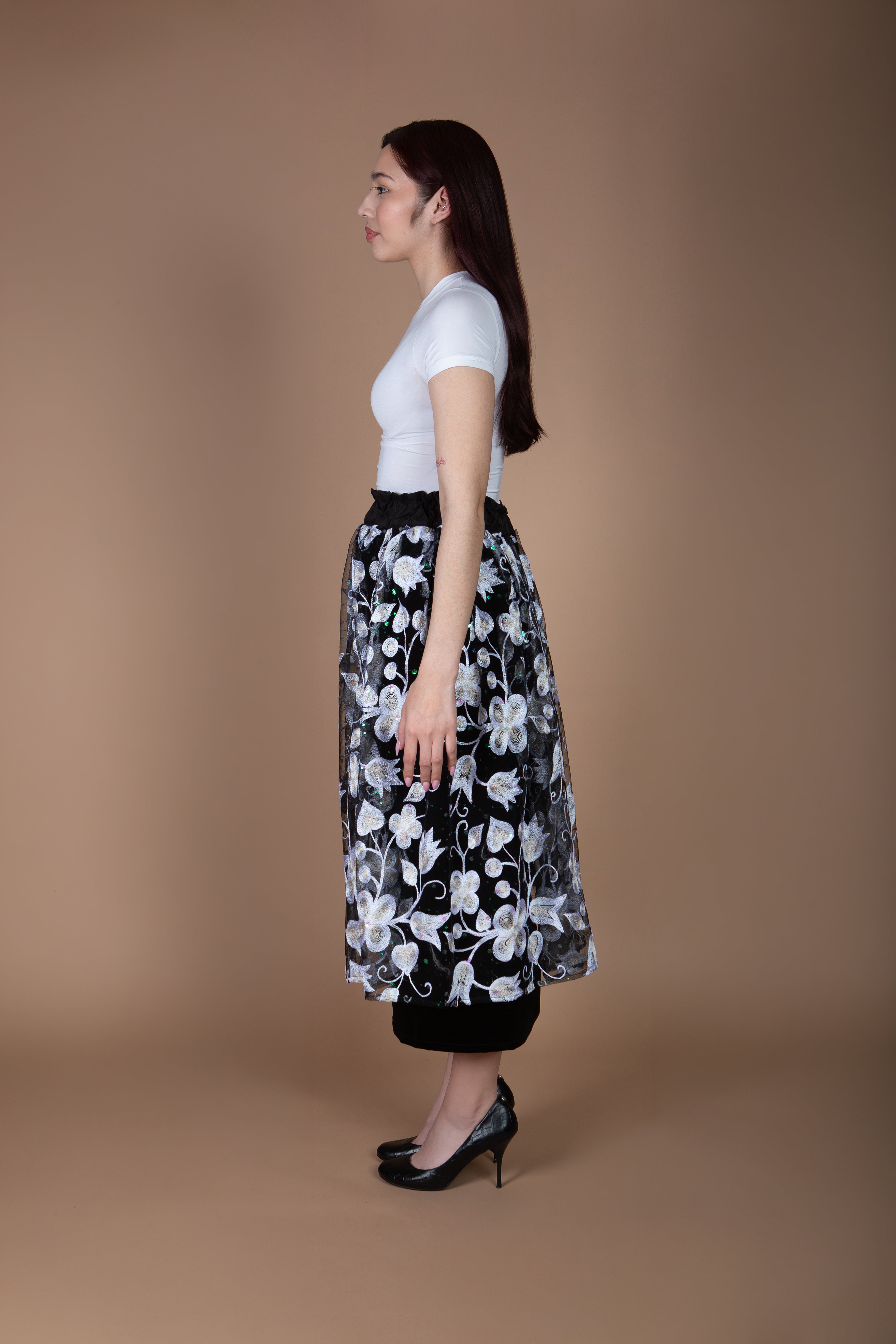 White Rose Lace Midi Skirt