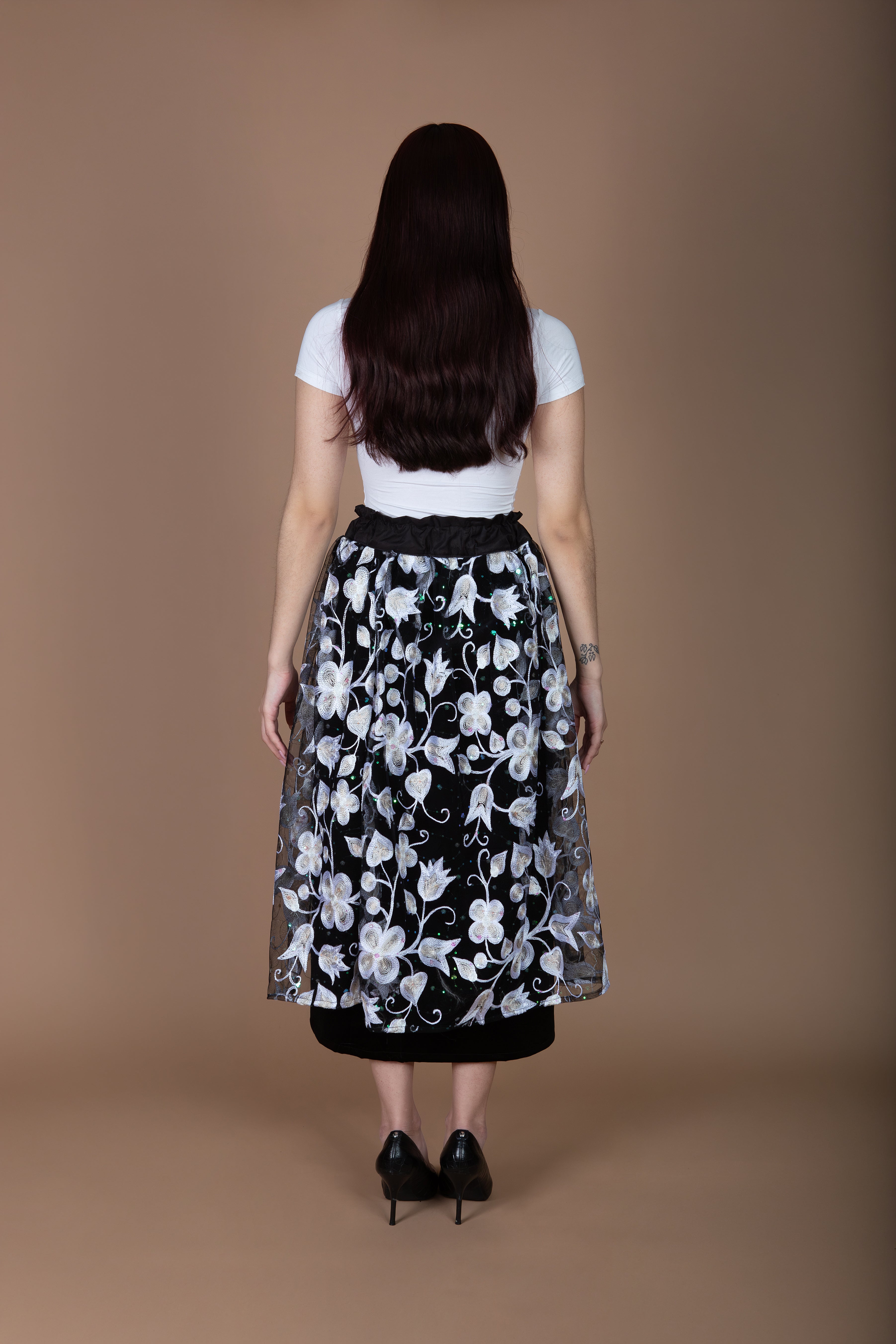 White Rose Lace Midi Skirt