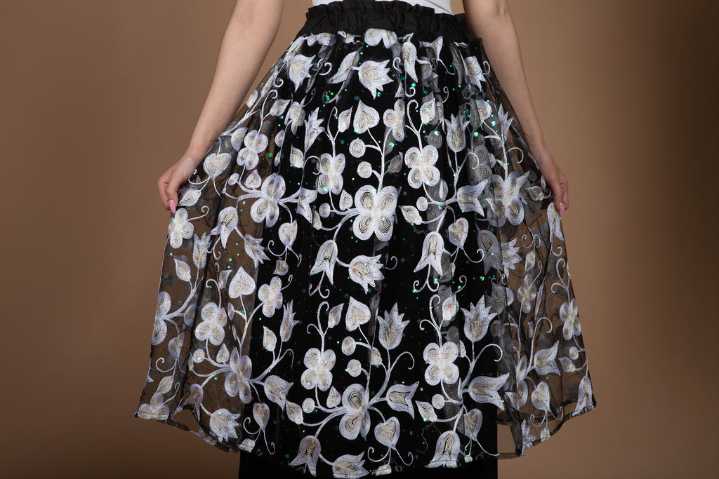 White Rose Lace Midi Skirt